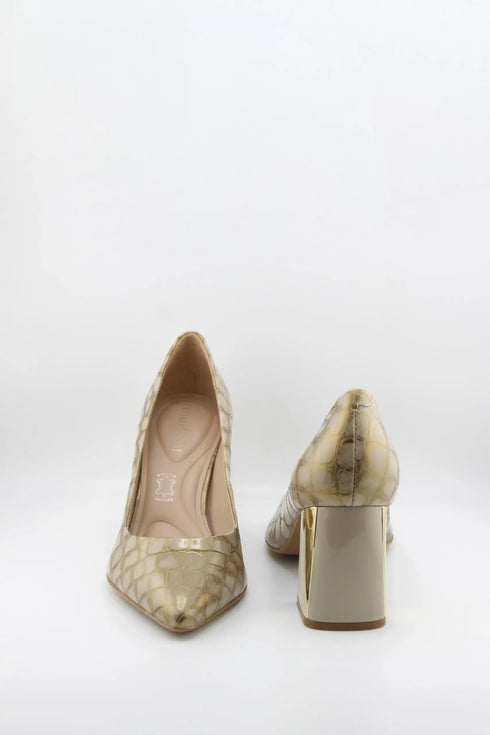 Capelli Rossi Embossed Block Heel Patent Leather Pumps